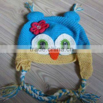 Newborn Baby Crochet Owl Ear Flat Beanie Hat FCK-119380850