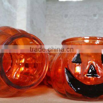 pumpking shaped glass candle jars for Halloween