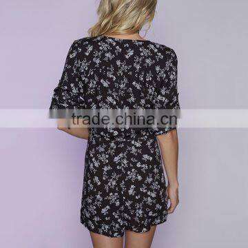 Wholesales Clothing v Neckline Long Sleeve Silver Print Woman Black Jumpsuits photo-4