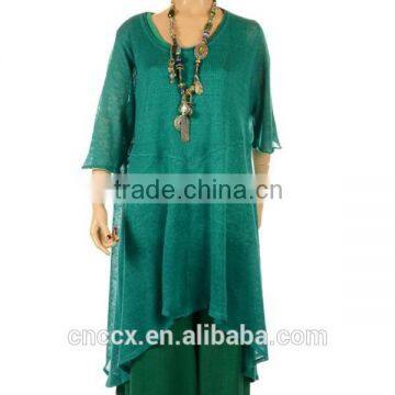 15STC2212 boat neck 3/4 sleeves knit linen sweater dress