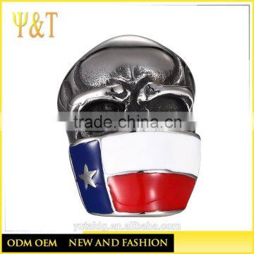 Jingli Jewlery Custom cheap wholesale stainless steel enamel Texas flag color face skull biker rings (HS-046)