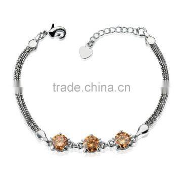 Wholesale raw brass white gold plated bracelet inlaid light brown cubic zirconia