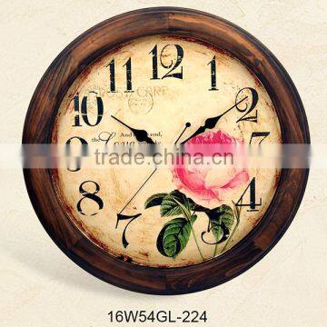 Beautiful white basket roses design round shabby chic wooden wall clock