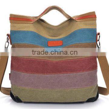 Women Canvas Striped Crossbody Bags Vintage Contrast Color Canvas Tote Handbags(YX-Z126)