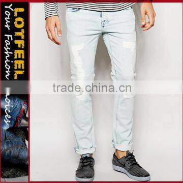 jeans fashion 2016 Distressed denim man jeans pant with Rip Knee jeans factory guangzhou italian jeans brands(LOTA076)