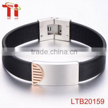 2016 trending products Genuine Black Leather stainless steel cuff bracelets clasps for leather bracelets bangle