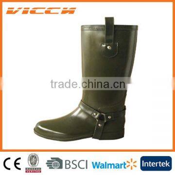 Fashion Comfortable and durable clear lady rubber rain boots with buckle