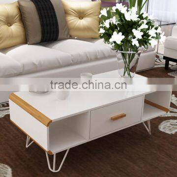 2 open storage shelves 2 drawers white finish MDF coffee table