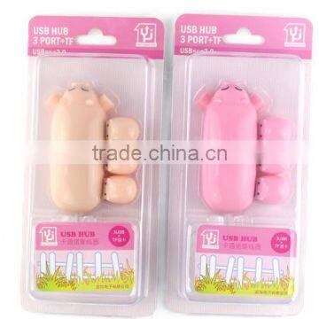 New Arrival Lovely Cartoon Pig Design 3 Port USB Hub 2.0 USB Interface Promotion Gift Choice Present With Card Reader Function photo-6