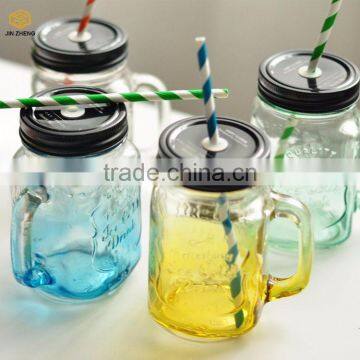 16oz Custom Fancy embossed drinking glass mason jar with handle