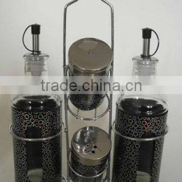 hot selling spraying plastic cylinder glass oil and vinegar bottle set