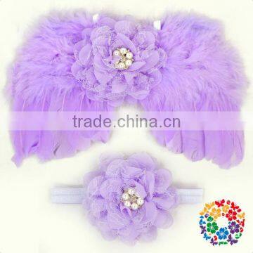 Wholesale 4 Colors Feather Butterfly Wing And Headband Set Party Angel Wings