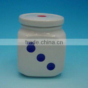 Mini square white DeHua ceramic can with lid