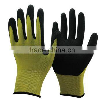 NMSAFETY 13 gauge Hi-Viz En388 sandy finish nitrile coated hand safety gloves