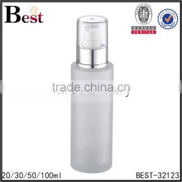 China Hot Products Cosmetic Lotion Frosted Glass Bottle 100ml Matte Silver Aluminum Pump Wholesale photo-4