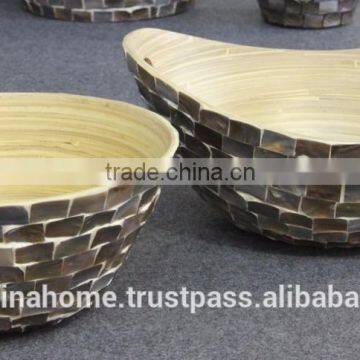 Boat shape bamboo salad bowl with handles