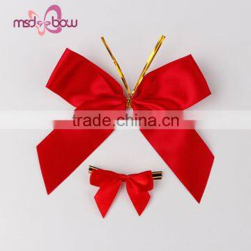 Wedding decoration pre-tied satin ribbon bow with twist tie