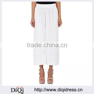 Customized Lady's Apparel White Set-on Waistband Smocked Cotton Wide-leg Pants(DQM023P)