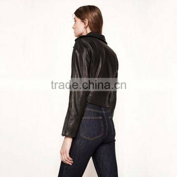 HAODUOYI Women Autumn Color Block PU Leather Bomber Jacket for Wholesale photo-3