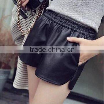 2016 New fashion high waist sexy lady pu leather pants womens hot shorts