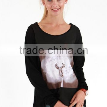 Latest ladies crew neck t-shirt girls t-shirt with chest print