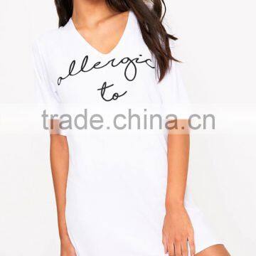 Custom Logo Design Women Nightie V Neck Rayon&Spandex Nightgown With Drop Sleeve Front Print T-Shirt Dress photo-3