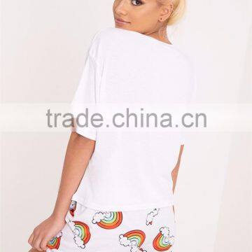 CFull Print Funny Design Women Pyjama Set Unicorn Rainbow White PJ Set Custom Design Ladies Pajama Set photo-2