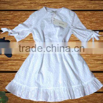 White pure cotton fashionable baby girl dress kids