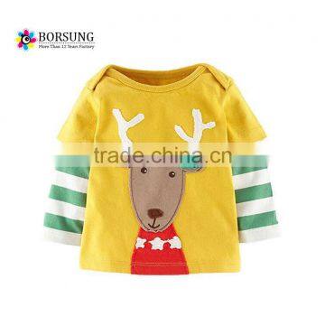 2017 fashion boutique new style boy's shirt baby cotton long Sleeve wapiti fabric embroidery tops for kids clothing