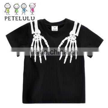 Children Tshirt Clothes Bone Puff Printing Frightened Halloween T-shirt Kids