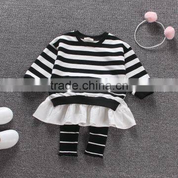 Striped Skirt Autumn New Korean Baby Skirt Spring and Autumn Children Stitching Lotus Leaf Dress photo-4