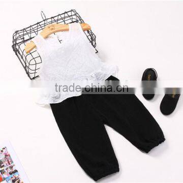 Wholesale Children's Boutique Clothing Sets Vest Shirt Pure Color Muslin Pants photo-2