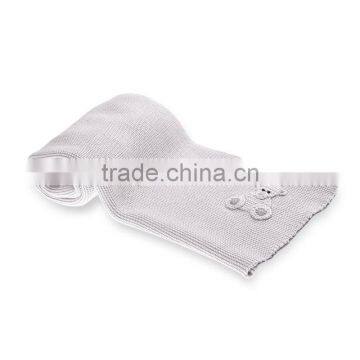 Grey Organic Cotton Baby Blanket With Crochet Little Bear photo-6