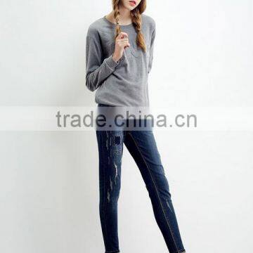 Female hemp grey sets round collar fleece