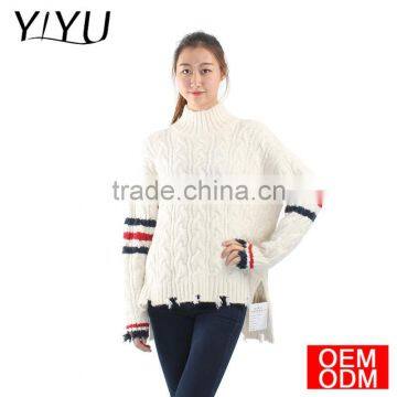 High School Unifrom Women Tassel Hem Turtleneck Cable Knit Sweater photo-2