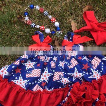 2015 New Baby Boutique Grils 4th of July Patriotic Swing Outfits With Matching Necklace and Bows Set photo-2