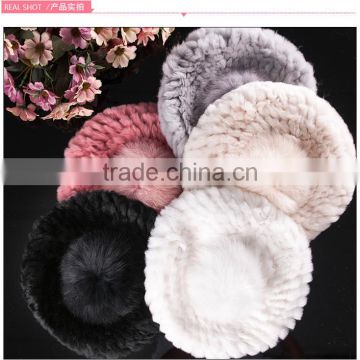 Customized New Rex Rabbit Fur Ladies Korean Fashion Knit Winter Hat