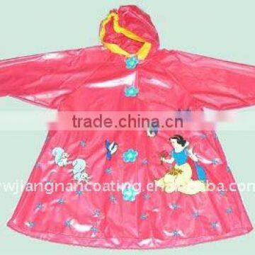 Pink kids/children's hooded pvc raincoats manufacture