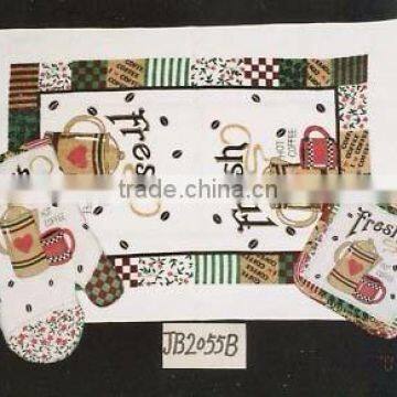 coffee design embroidered kitchen towel sets with pot holders and oven mittens