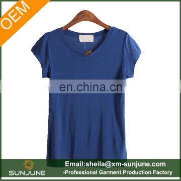 Women's soft net version of pure color round collar short sleeve T-shirt