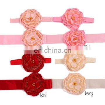 Satin Flower Sash Matching Baby Headband Gold Layered Flower Sash Belt Flowergirl Headband