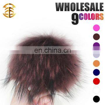 2015 Colorful Fur Ball Keychain Real 14-15cm Fluffy Raccoon Fur Pom Poms Beanies Pompom