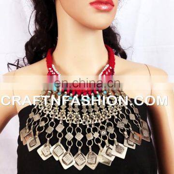 Indian Designer Tribal Fusion Afghani Old Coin NECKLACE - Vintage Festival Jewelry - Afghan Tribal Necklace photo-3