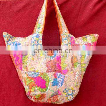 Embroidery kantha quilt hippie boho women Indian handwork flower printed Unique shoulder bag hobo sling Tote bag shopping