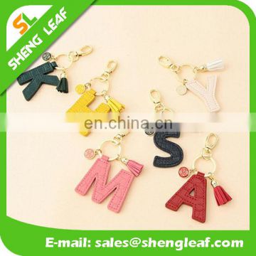 English letters shaped with colorful design leather keychains