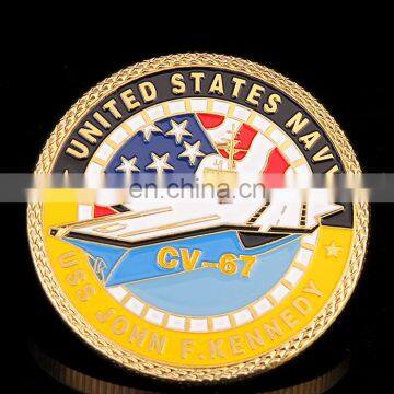 High quality zinc alloy material gold plated soft enamel coin with 3D edge