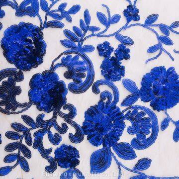 cheap wholesale glitter blue fringe flower sequin lace fabric