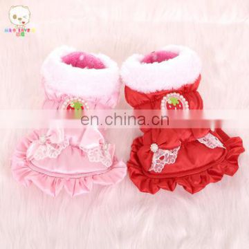 pet Clothes Strawberry down jacket silk dress with pearl Fancy dog princess dresses