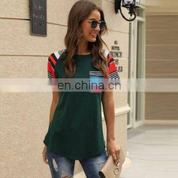 2020 Spring and Summer New Short-sleeved European and American Women's Striped Print Stitching Tops Hot Ladies T-shirts photo-5