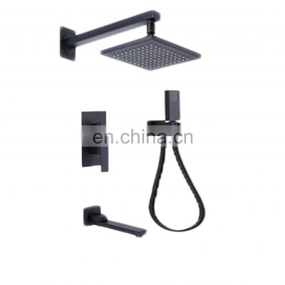 Modern Bathroom Brass Wall Mounted Rainfall  Black Square  Shower Head Shower Set